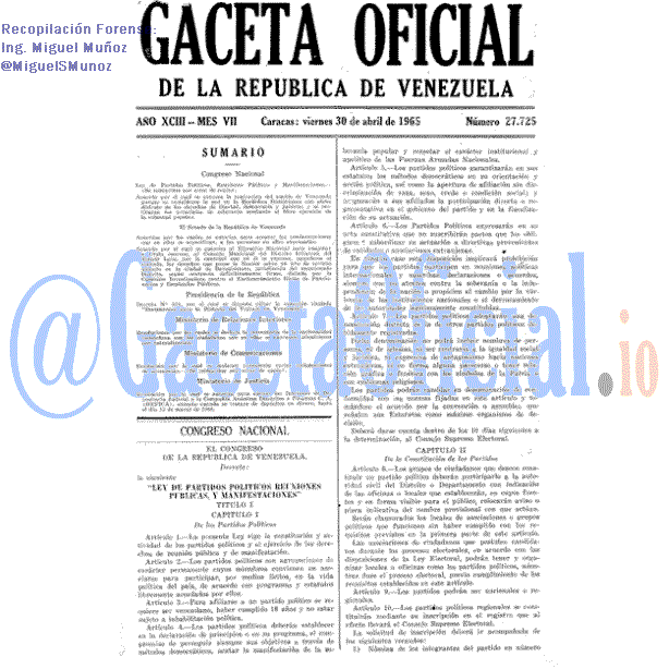 Gaceta Oficial 27725 del 30 Abril 1965