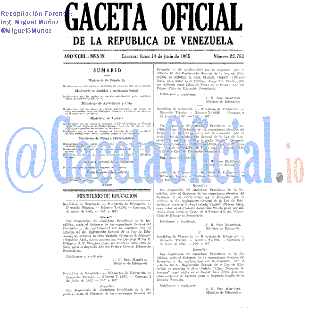 Gaceta Oficial 27762 del 14 Junio 1965
