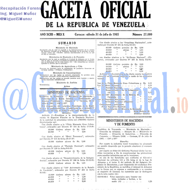 Gaceta Oficial 27800 del 31 Julio 1965