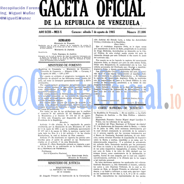 Gaceta Oficial 27806 del 7 Agosto 1965