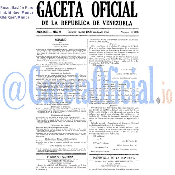 Gaceta Oficial 27816 del 19 Agosto 1965