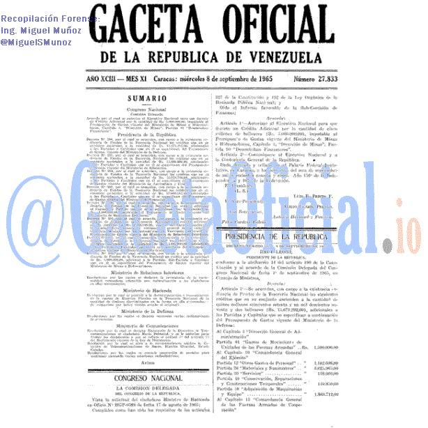 Gaceta Oficial 27833 del 8 Septiembre 1965