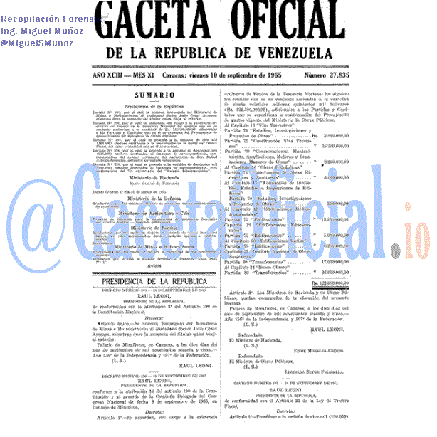 Gaceta Oficial 27835 del 10 Septiembre 1965