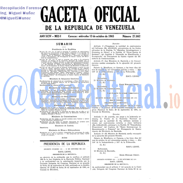 Gaceta Oficial 27862 del 13 Octubre 1965
