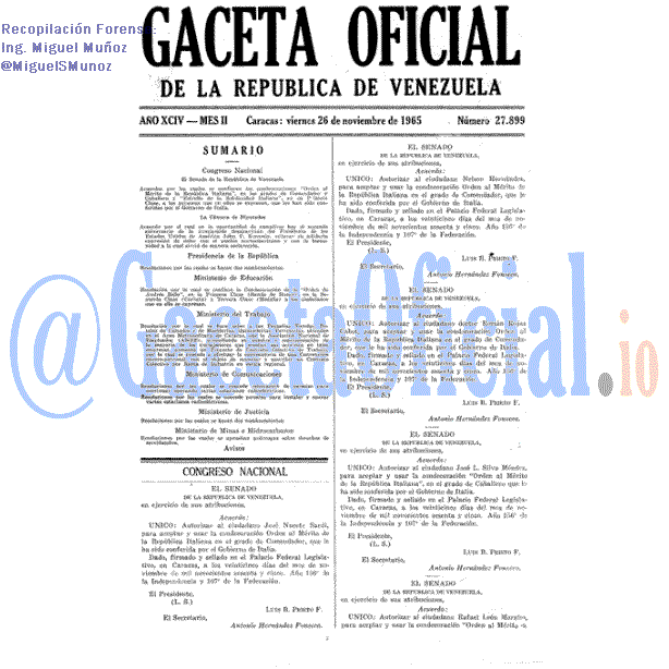 Gaceta Oficial 27899 del 26 Noviembre 1965