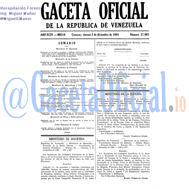 Gaceta Oficial 27905 del 3 Diciembre 1965