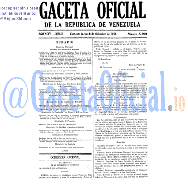 Gaceta Oficial 27910 del 9 Diciembre 1965