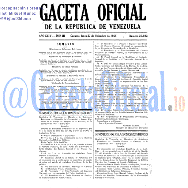 Gaceta Oficial 27923 del 27 Diciembre 1965