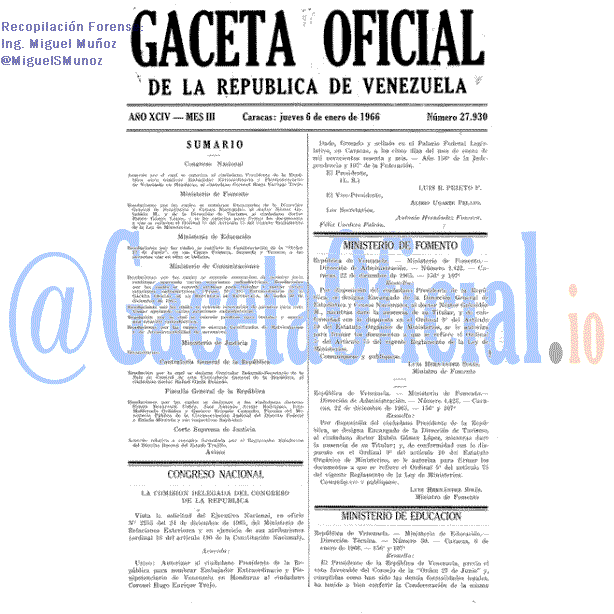 Gaceta Oficial 27930 del 6 Enero 1966