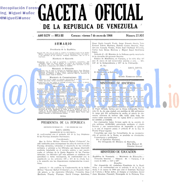 Gaceta Oficial 27931 del 7 Enero 1966