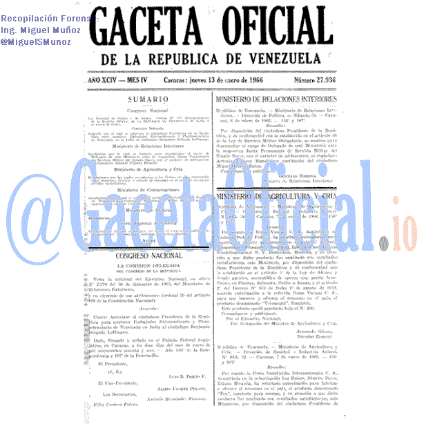 Gaceta Oficial 27936 del 13 Enero 1966