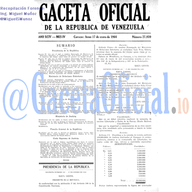 Gaceta Oficial 27939 del 17 Enero 1966