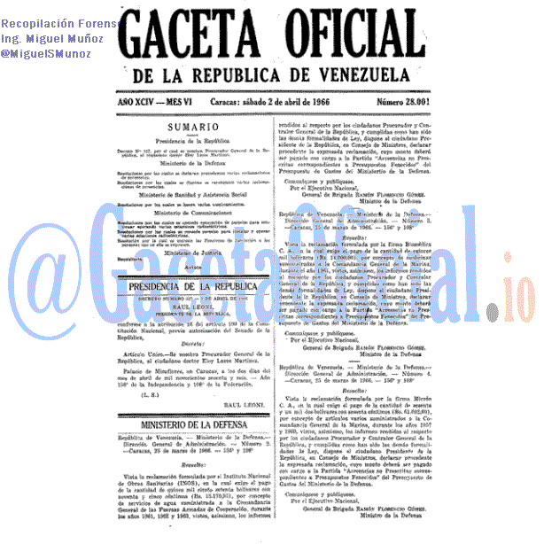 Gaceta Oficial 28001 del 2 Abril 1966