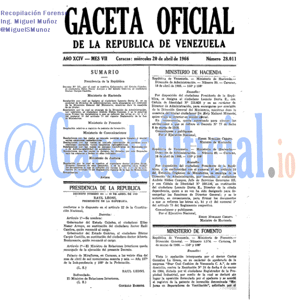 Gaceta Oficial 28011 del 20 Abril 1966