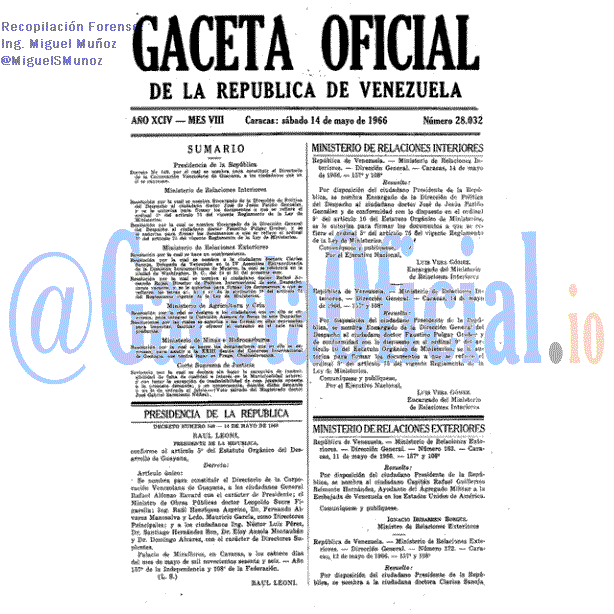 Gaceta Oficial 28032 del 14 Mayo 1966