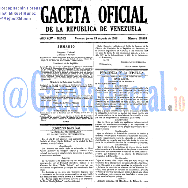 Gaceta Oficial 28066 del 23 Junio 1966