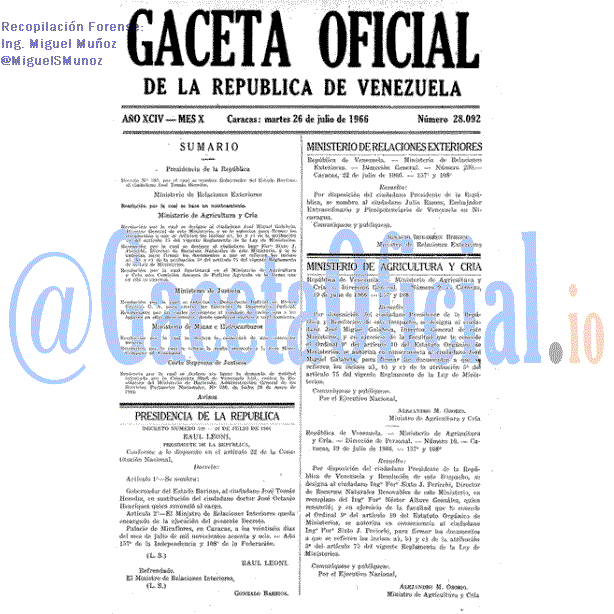 Gaceta Oficial 28092 del 26 Julio 1966