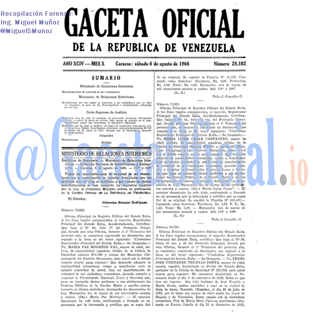 Gaceta Oficial 28102 del 6 Agosto 1966