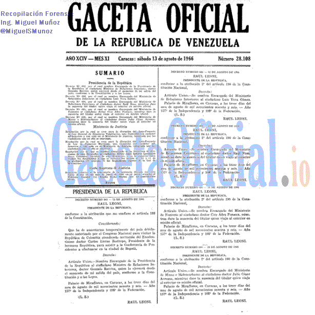 Gaceta Oficial 28108 del 13 Agosto 1966