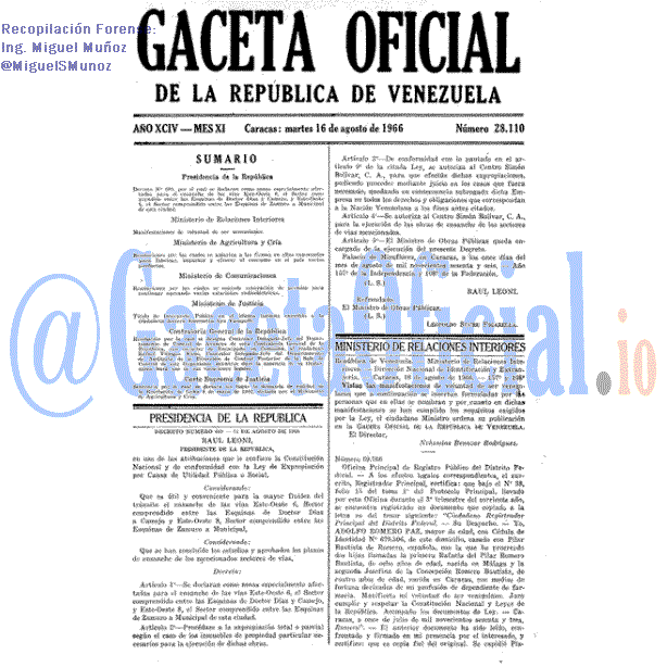 Gaceta Oficial 28110 del 16 Agosto 1966