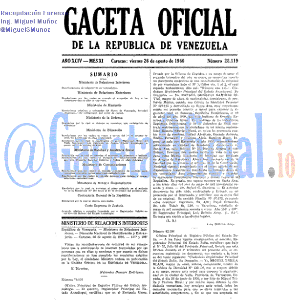 Gaceta Oficial 28119 del 26 Agosto 1966