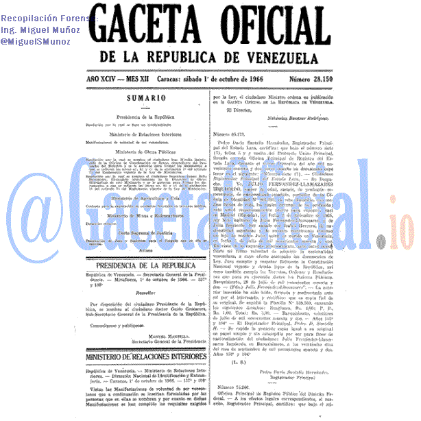 Gaceta Oficial 28150 del 1 Octubre 1966