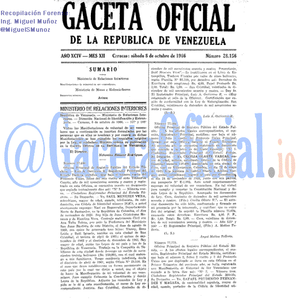 Gaceta Oficial 28156 del 8 Octubre 1966