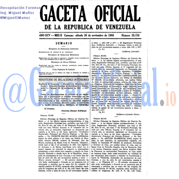 Gaceta Oficial 28196 del 26 Noviembre 1966