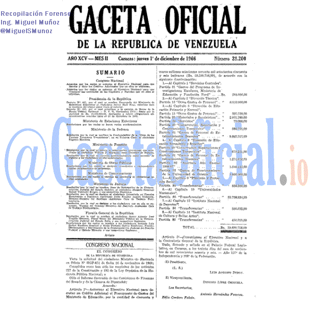 Gaceta Oficial 28200 del 1 Diciembre 1966