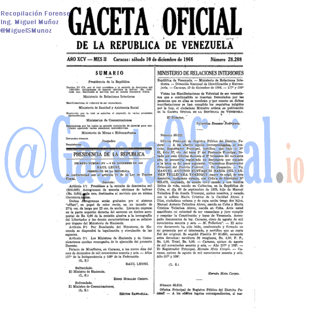 Gaceta Oficial 28208 del 10 Diciembre 1966