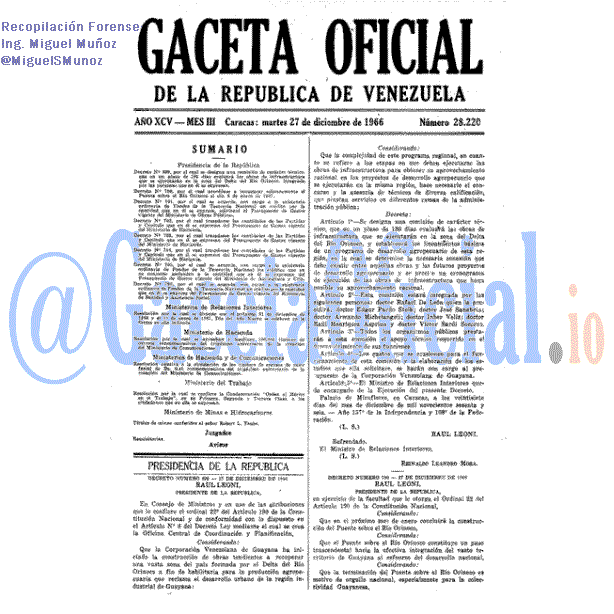 Gaceta Oficial 28220 del 27 Diciembre 1966