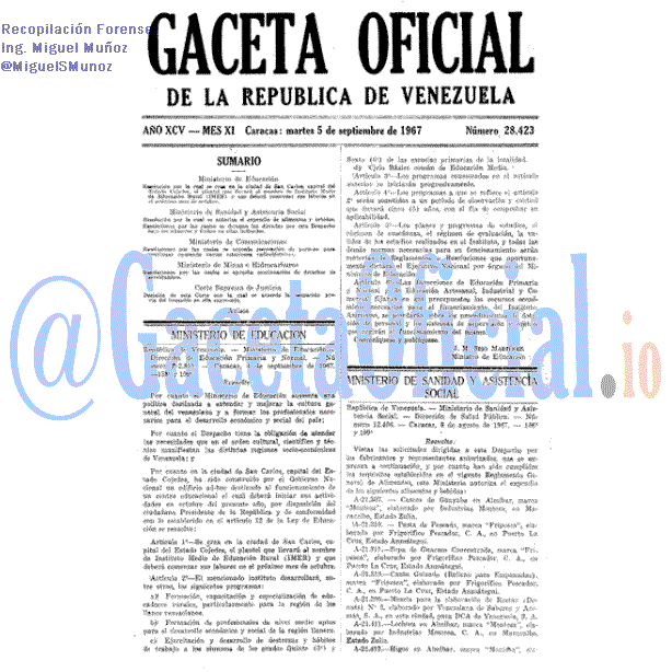 Gaceta Oficial 28423 del 5 Septiembre 1967