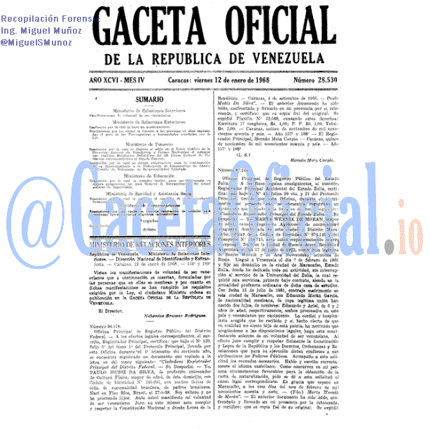 Gaceta Oficial 28530 del 12 Enero 1968