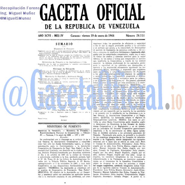 Gaceta Oficial 28536 del 19 Enero 1968