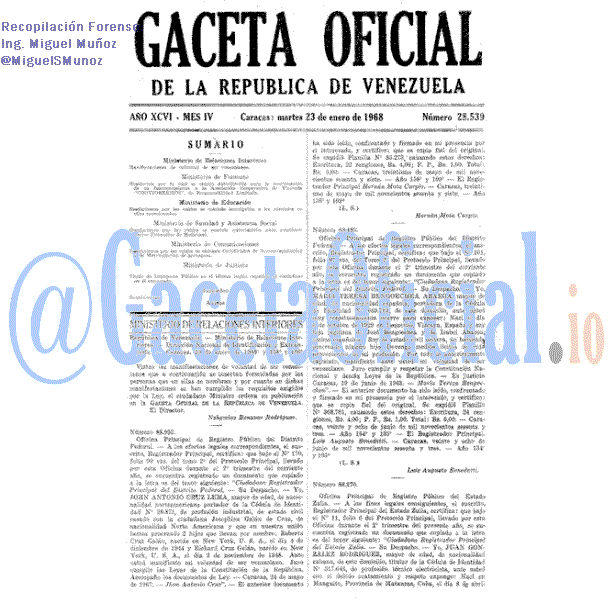 Gaceta Oficial 28539 del 23 Enero 1968