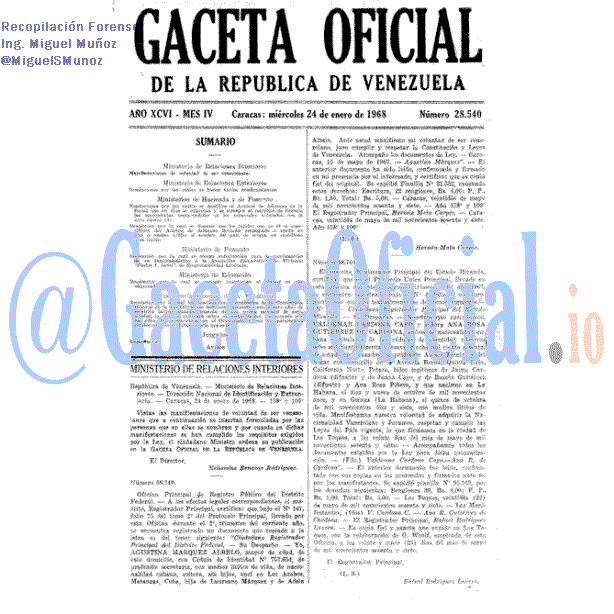 Gaceta Oficial 28540 del 24 Enero 1968