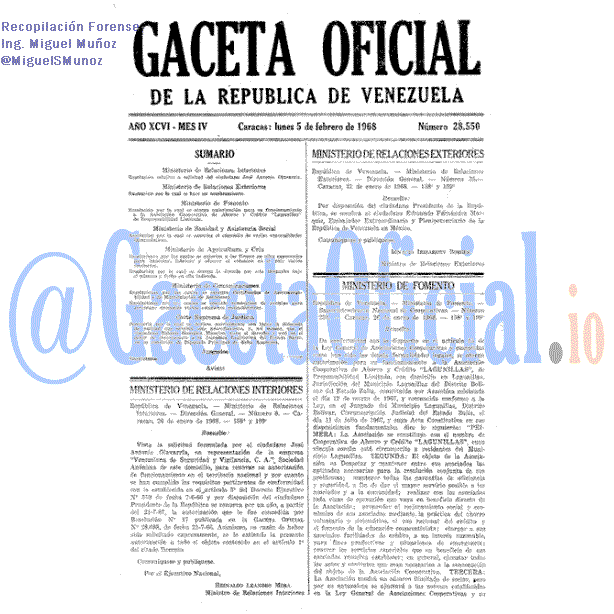 Gaceta Oficial 28550 del 5 Febrero 1968