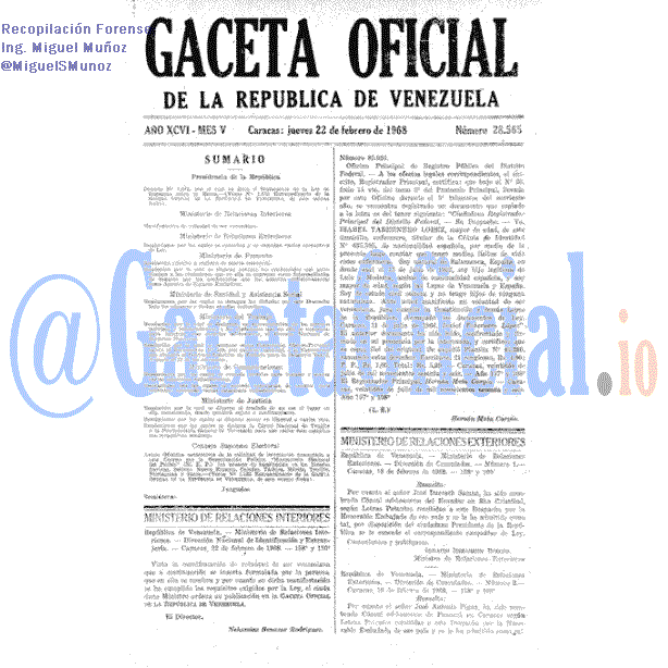 Gaceta Oficial 28565 del 22 Febrero 1968