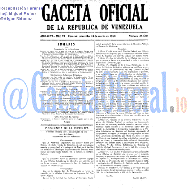 Gaceta Oficial 28580 del 13 Marzo 1968