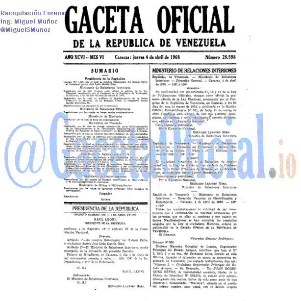 Gaceta Oficial 28598 del 4 Abril 1968