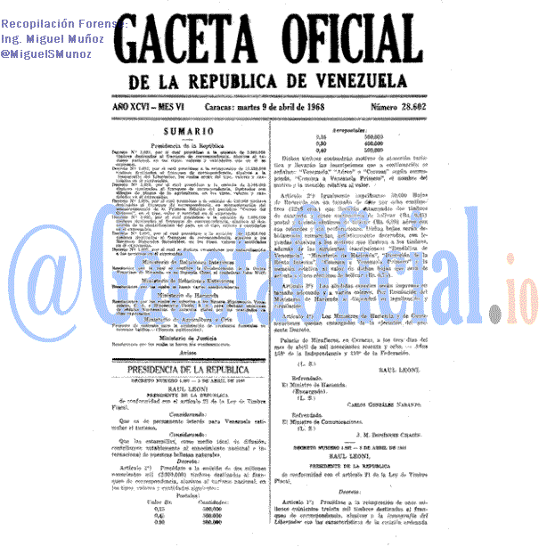 Gaceta Oficial 28602 del 9 Abril 1968