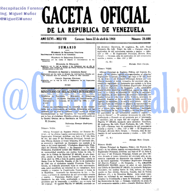 Gaceta Oficial 28608 del 22 Abril 1968