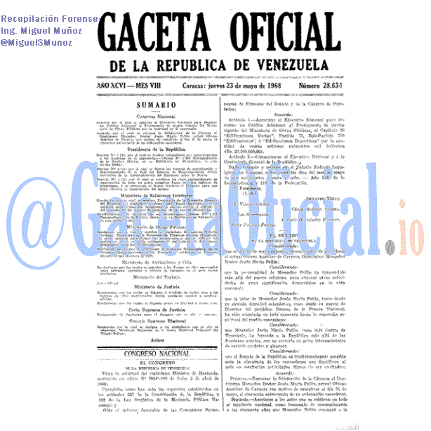 Gaceta Oficial 28634 del 23 Mayo 1968