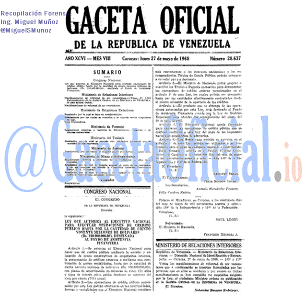 Gaceta Oficial 28637 del 27 Mayo 1968