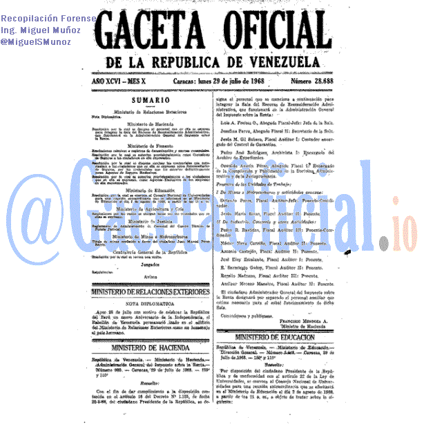 Gaceta Oficial 28688 del 29 Julio 1968