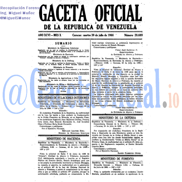 Gaceta Oficial 28689 del 30 Julio 1968