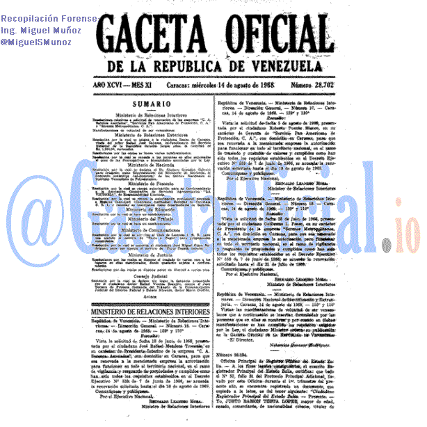 Gaceta Oficial 28702 del 14 Agosto 1968