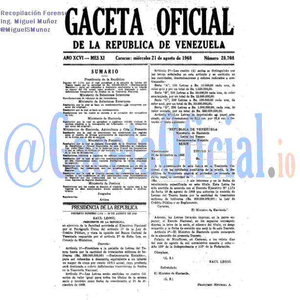 Gaceta Oficial 28708 del 21 Agosto 1968