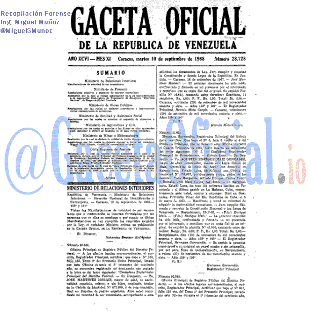 Gaceta Oficial 28725 del 10 Septiembre 1968