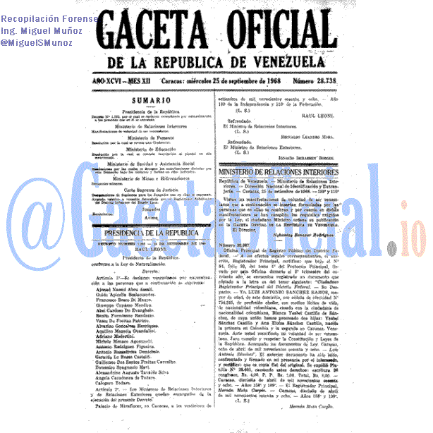 Gaceta Oficial 28738 del 25 Septiembre 1968